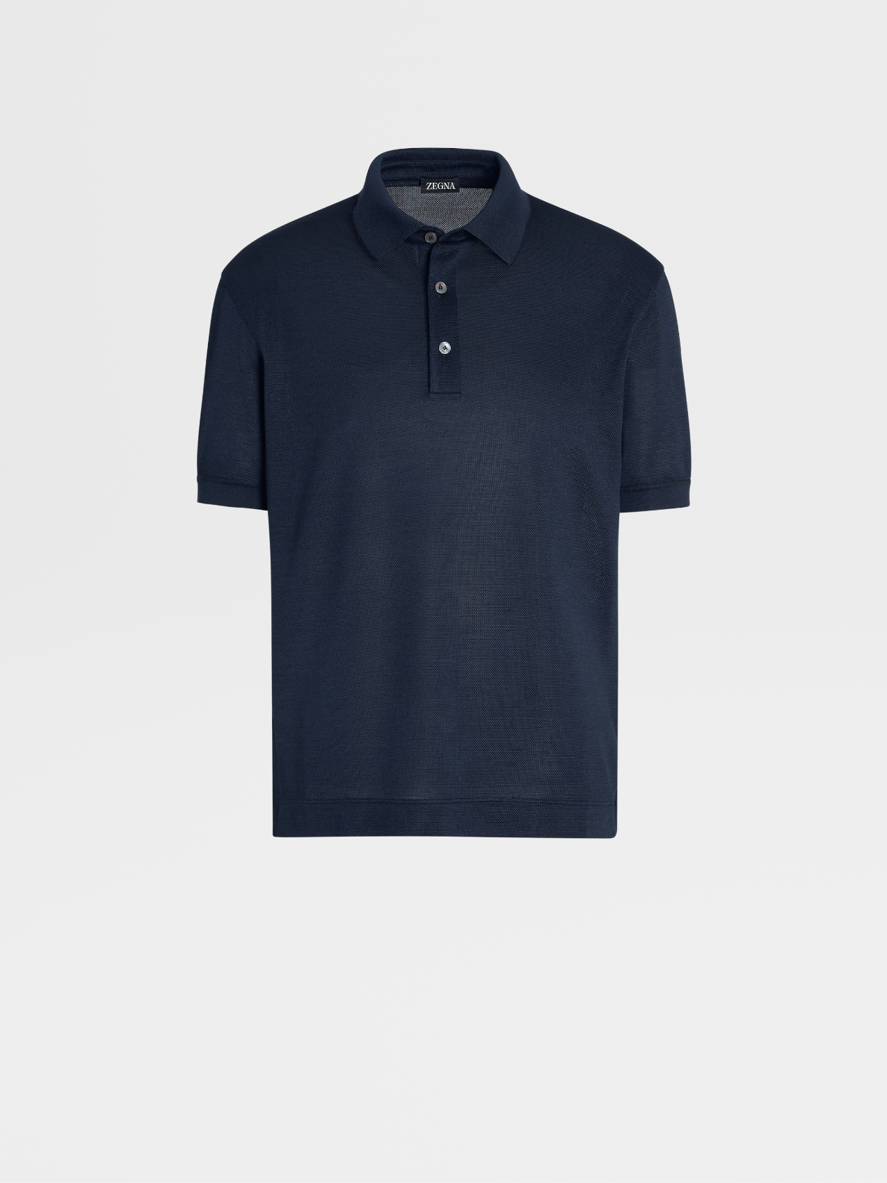 Dark Blue Zegna Silk Short-sleeve Polo